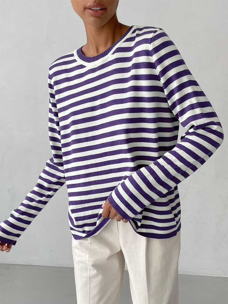 Striped Gestreepte Gebreide Damestrui | Kayse