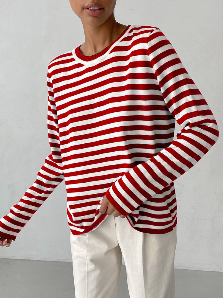 Striped Gestreepte Gebreide Damestrui | Kayse