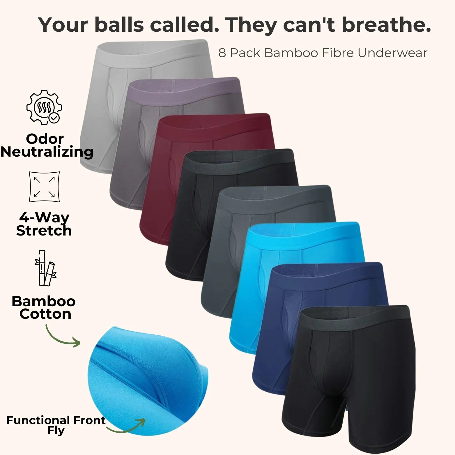 CoreBamboo™ – Herren-Boxershorts aus Bambusfaser (4 kaufen, 8 bekommen)